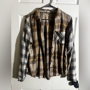 Maurices Beige and Brown Plaid Shirt